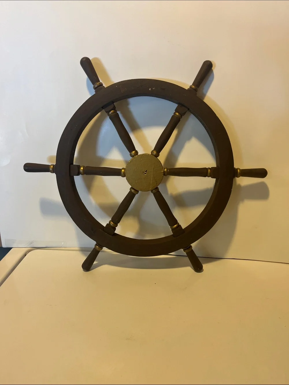 Nautical Wooden Ship Wheel Wall Decor - Brown and Gold 18”